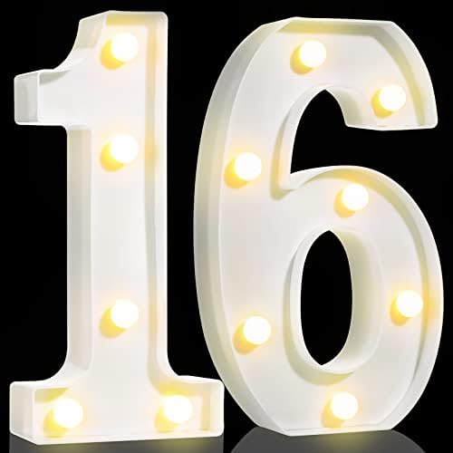 Treela 8.7 Декоративни LED Светне Броеви 16, Светне Марки Број Знак За Ноќ 16-Ти Роденден Декорации Бела Среќен Роденден ПРЕДВОДЕНА Знак Позадина
