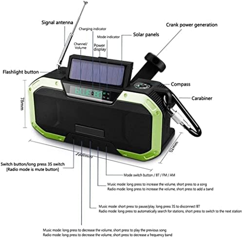 Етатои рачно чудак радио со фенерче за итни случаи, Bluetooth звучници надградени 5000mAh Solar Portable Radio AM/FM/NOAA Времето