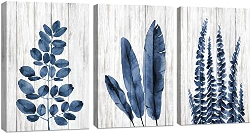 Qorvami платно wallидна уметност за бања тропски растенија сини лисја wallид декор спална соба украс канцеларија дома декорација додаток
