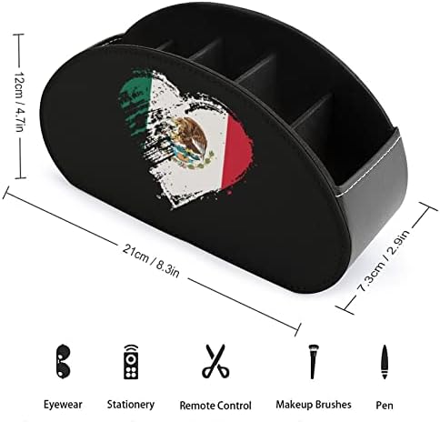 Гранги Мексико, држач за далечински управувач на знамето на срцето/кади/кутија/послужавник со 5 оддели PU кожен организатор со