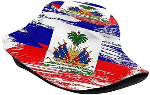 Симпатична капа на корпа за знаме на Хаити, спакуван широк облик на сонце, за заштита на сонцето, на отворено рибарски рибарски рибар
