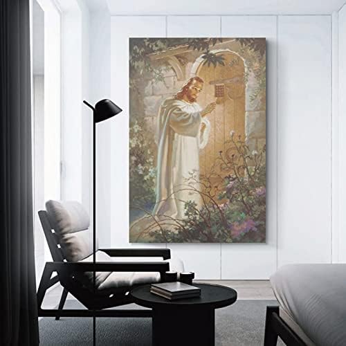 Исус тропа на вратата сликајќи го Исус Христос Постер Слика Слика за печатење на платно, wallидна уметност Домашна соба Д платно