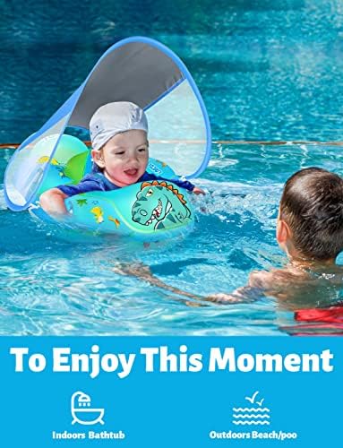 Лејкол бебе пливање плови задушен базен за бебиња плови прстен најновиот со крошна за заштита на сонце, додадете опашка без превртување
