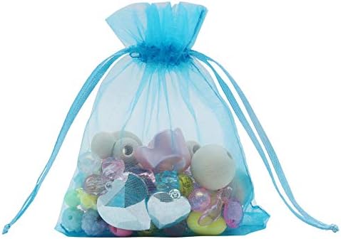 HRX пакет 100 парчиња органза накит торбички тиркизна сина боја, 3,9 x 4,6 инчи мали мрежи за бонбони торби мини сачети за мали Божиќни