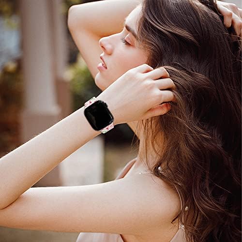 Lyfatz Двострано Печатење Спортски Бенд Компатибилен со Apple Watch Band 38mm 40mm 41mm 42mm 44mm 45mm Жени Мажи, Цветни Силиконски