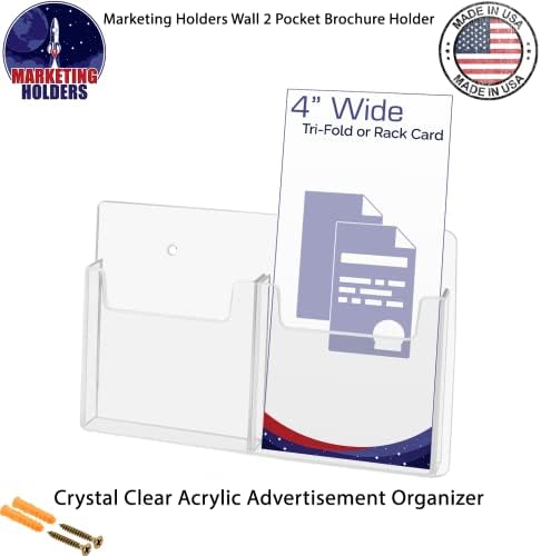 2 држач за брошура со џеб со висечки хардверски wallид монтирање три преклопени документи за решетки за картички, јасен акрилен