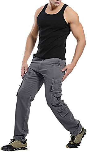 Пешачки панталони за мажи, машки обични гарго панталони лесен памук на отворено цврста боја воени борбени панталони