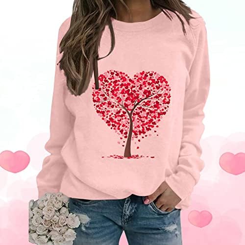 Денот на в Valentубените преголема маичка за жени за жени Симпатична срцева печатена пулвер врвна слатка долга ракав кошули од кошули