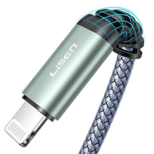 Лисен кабел за полнач за iPhone USB A до молња кабел 10 стапки, траен најлонски плетенка за брзо полнење кабел компатибилен со