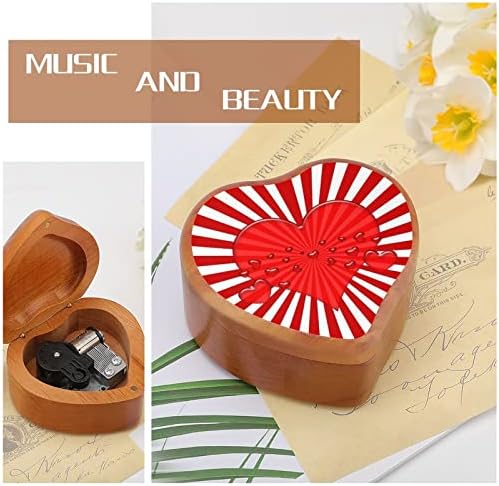 Јапонско знаме на срцето дрвена музичка кутија со форма на срцева форма на музички кутии гроздобер дрвена кутија за подарок