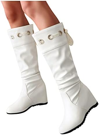 Масбирд чизми за жени облечени во тока букави потпетици долги чизми околу пети каубојски западни борбени чизми