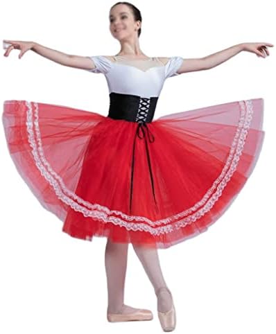 Орета црно -бел спандекс врвот на телото со црвен тул туту романтичен туту балет туту жени балет туту