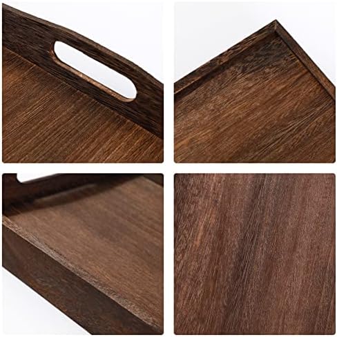 Heiticup дрвени ленти за сервирање-три парчиња сет на правоаголна форма дрвена маса за кафе со исечени рачки, кујнски фиоки за гнездење
