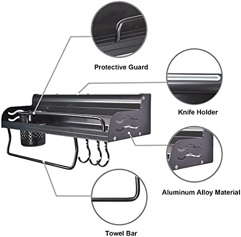 Hielim Кујна виси за зачини Организатори за готвење прибор за ножеви ножеви пан -закачалка со 5 куки, домашни лебдечки полици