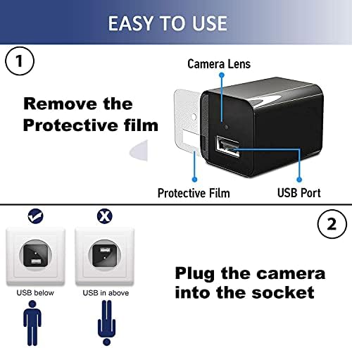 MicroGecam Spy Camera USB Charger Camerager - Скриен полнач на wallидни приклучоци на камера, шпионски фотоапарати AC адаптер за напојување
