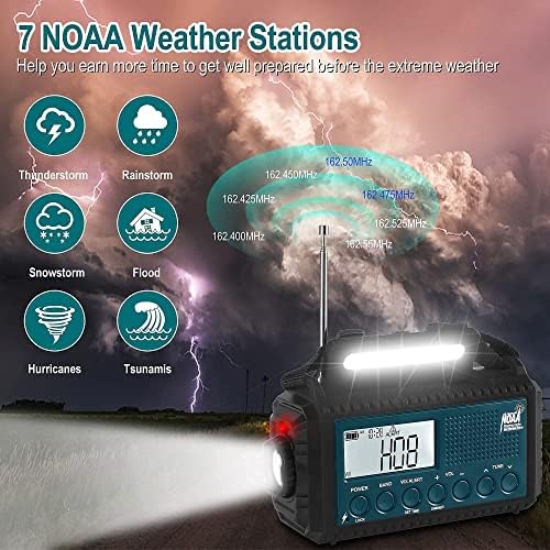 Mesqool NOAA Alert Alert Radio & Lantern, AM/FM/радио со кратки бранови, соларна/рачна чудак/батерија, ламба и ламба за читање, USB