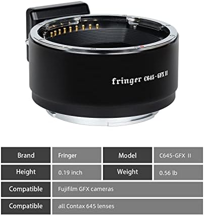 Fringer C645-GFX II паметен адаптер за автоматско фокусирање на фотоапаратот за монтирање на адаптер компатибилен со сите леќи Contax 645 до Fuji GFX100/100S/GFX50S/50R/50S II адаптери за каме