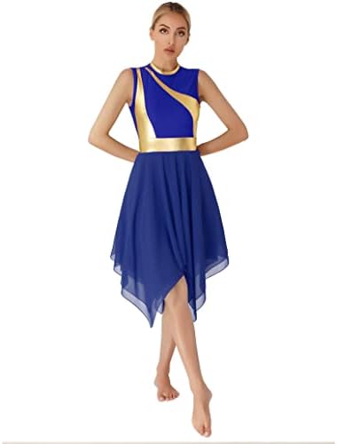 Blockизио женски блок во боја, пофалби, лирски танцов фустан без ракави литургиско обожавање Неправилен костим за танцување на полите, модерна
