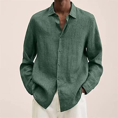 Dgkaxiyahm Машка есенска V-врат за лабава копче памук и ленена кошула светлина се вклопуваат основни цврсти едноставни блузи