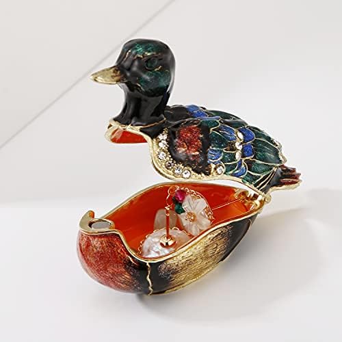 Рачно насликана кутија за емајл патка, организатор на накит со кристали, складирање на прстени обетки, уникатна фигура за домови, колекционерски,