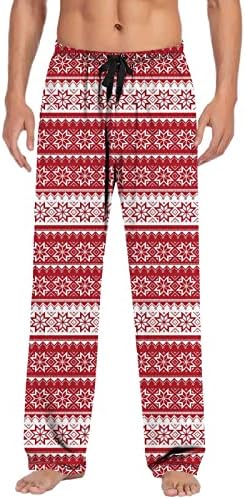 Карирани панталони за пижами мажи истегнуваат половината снежна графичка пижама дното на Божиќните панталони за спортски салон за спортски