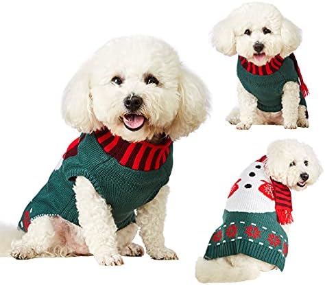 Легаи куче Божиќен џемпер плетен снежен човек мека удобна облека за миленичиња зимска нова година скокање ПЈС за мали средни големи миленичиња