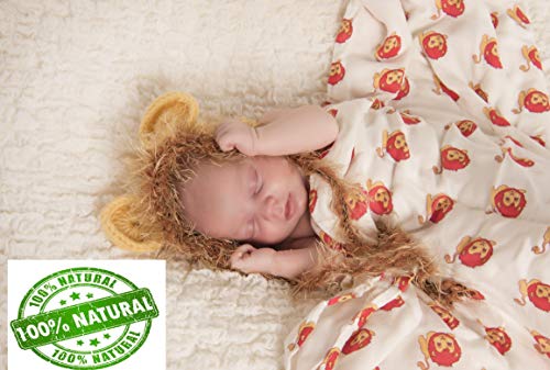 Класично swaddle бебе ќебе, памучен муслин голем 47 x 47 инчи, 4 пакувања сафари тема слон/лав/хипо/жирафа, бебе за бебиња за новороденчиња,
