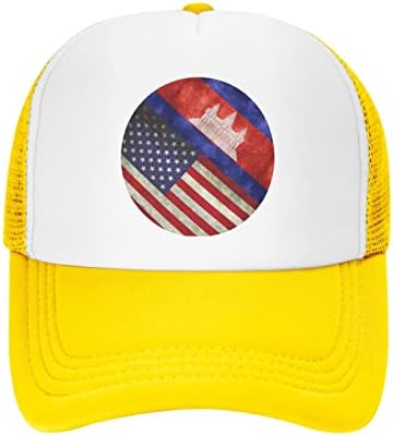 Ретро Америка и Камбоџа знаме Камион Хет за мажи или жени - капаче за бејзбол капа на отворено