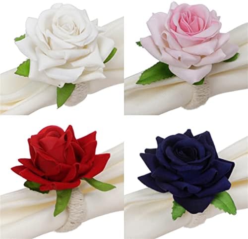 Gkmjki 6pcs вештачки розово цвеќе од салфетка прстенка за прстени за прстени за прстени за домашни ресторани за свадбени маса за
