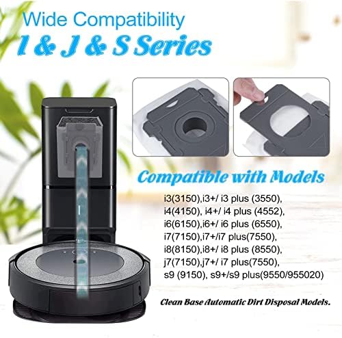 12 пакувања вакуумски торби компатибилни со iRobot Roomba I & S & J серии, I3, I3+, I4, I4+, I6, I6+, I6Plus, I7, I7+, I7Plus, J7, J7+, I8, I8+, S9, S9, S9+, S9plus, вакуум Торби за замена за iRobot Roomba чиста база автома