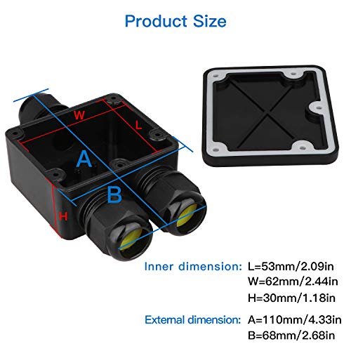 Водоотпорен спој кутија 3 пат, IP68 Надворешна водоотпорна електрична спој кутија Црна водоотпорна спојница кутија на отворено кабелски конектор,