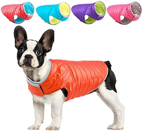 Реверзибилен палто за кучиња Aoczz, водоотпорна јакна за кучиња водоотпорна ветровитска кучиња пуфтер јакна за ладно време, лесен топол елек