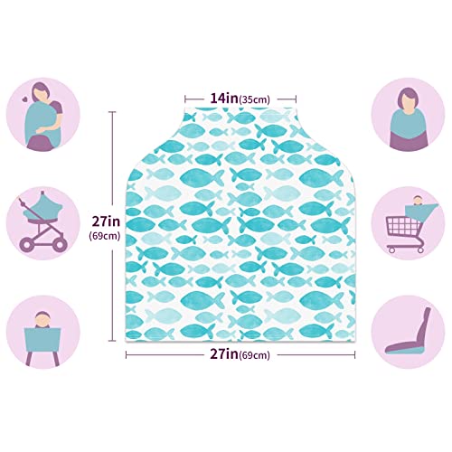 Бебе автомобилско седиште покрива акварел сини риби образец медицинска сестра капакот на шамија за доење на шамија за шамија за бебиња повеќеучен новороденче кро?