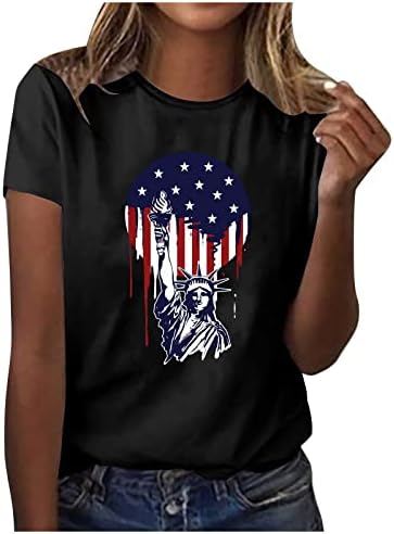 Маица на Денот на знамето за жени Американски знамиња со сончоглед кошули на 4-ти јули Патриотски блуза краток ракав за кратки ракави О-врат на вратот на врвот на вр?