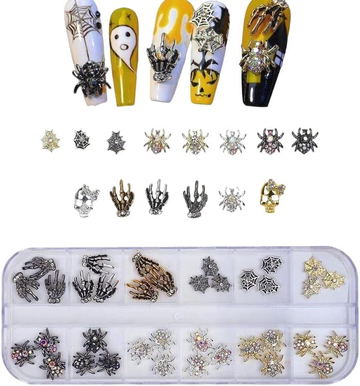 3Д уметност на ноктите привлечни легури на скелетот за рака, пајак облик на нокти украси за честитки Телефонски случаи DIY нокти