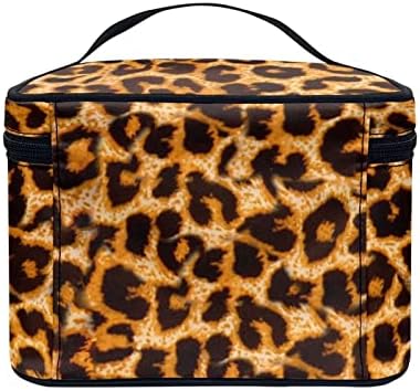 За НАС ДИЗАЈНИ Леопард Печатење Шминка Торба Патување Козметичка Торба Гроздобер Кафеава Големи Тоалет Кеси Со Патент Шминка Организатор