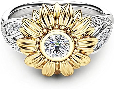 Тркалезна форма бела кубна цирконија поделена шинк цветна венчаница прстен 925 сребрена сончогледна изјава прстен