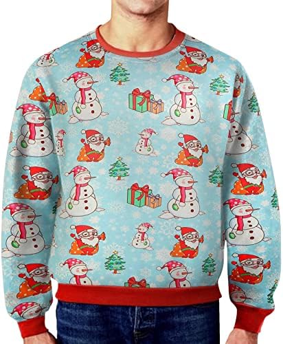 Вокачи грда божиќен џемпер за мажи, 3Д смешни Божиќ Дедо Мраз печати долг ракав пулвер Зимски екипаж за џемпери