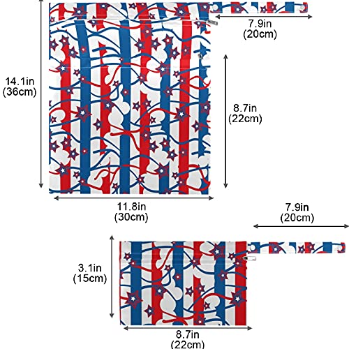 visesunny 4 јули Star Strape 2 парчиња Влажна Торба Со Џебови Со Патент Пространа За Повеќекратна Употреба За Патување,Плажа,Базен,Дневен Престој,Количка,Пелени,