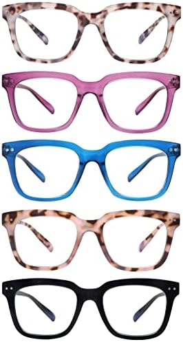 Ронекул 5 Спакувајте Модни Очила За Читање За Жени Блокирање На Сина Светлина/Анти УВ Читачи Преголем Плоштад Со Пролетна Шарка