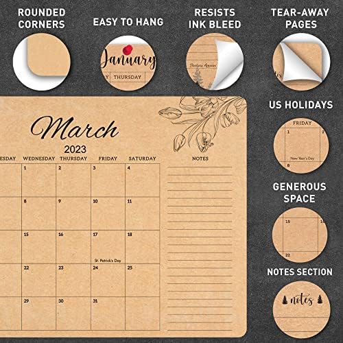 Календар на бирото на Мудрит 2023 | Крафт големи страници 12 x 17 | Месечен календар на wallидови, голема подлога за биро за канцеларија,