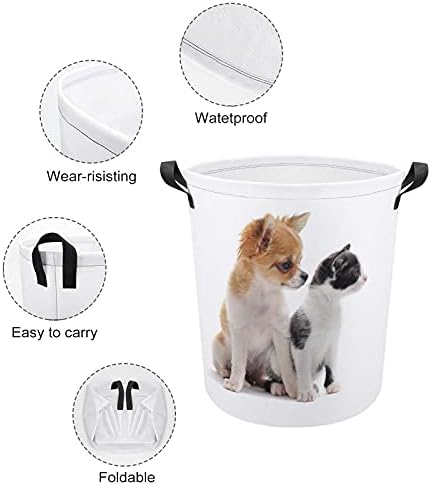 Кошница за перење Foduoduo Симпатична куче и алишта за перење со мачки со рачки што може да се преклопи со валкана облека за складирање за спална