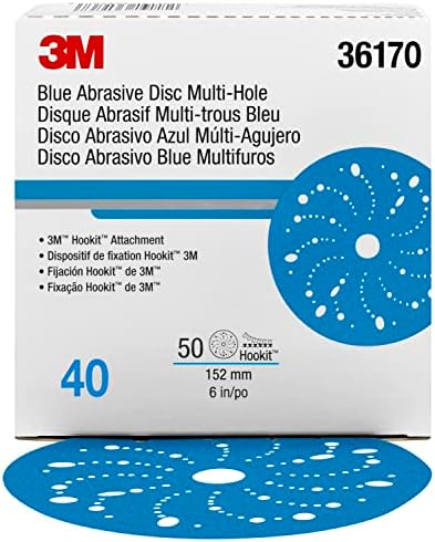 3м Хуклит Сина абразивна диск Мулти-дупка, 36170, 6 во, 40 одделение, 50 дискови по картон