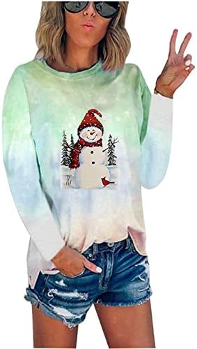 Womenените темперамент пулвер пад на екипажот џемпер со долг ракав Божиќ печати џемпер мода плус големина кошули врвот