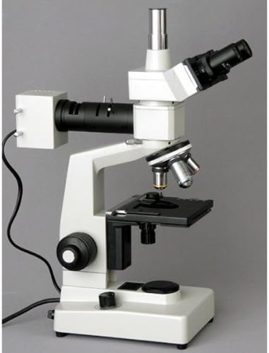 Дигитален епископски металуршки микроскоп на Amscope ME300TA-5M, WF10X и WF16X окули, 40X-640X зголемување, 20W халогенско осветлување со реостат, дво-слојна механичка фаза, лизгачка