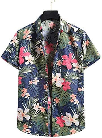 Еелхое Хавајски маички за мажи го копчето надолу тропски графички матични манжетни ситници со кратки ракави за лабава лабава тунична блуза