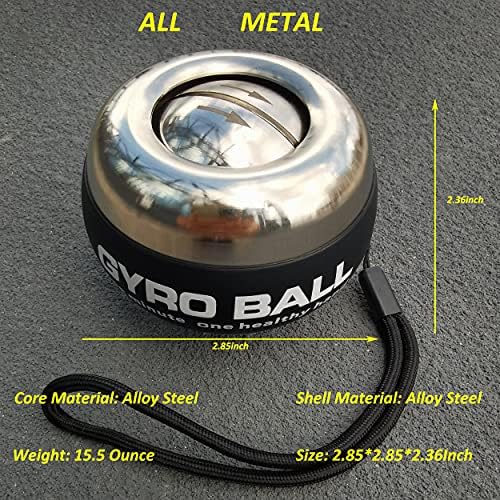 EXBEPE All-Metal Power Gyro Ball, пондерирана авто-почетна рачна зглобна тренер за подлактица и засилување за вежбање зглобот