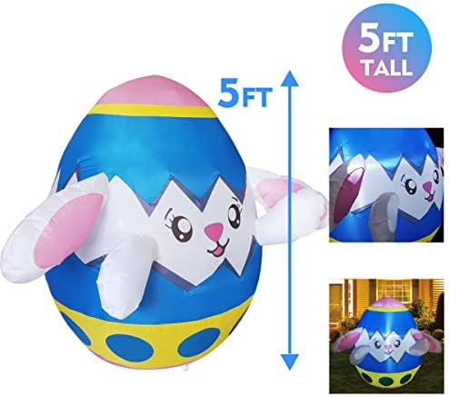 Goosh 5 ft Висина Велигденски надувувачи на отворено зајаче во јајцето, кренете го декорацијата за декорација со LED светла вградени
