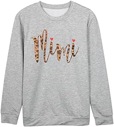 Егелексичен леопард мими џемпер жени смешно писмо печати баба подарок пуловер врвни обични кошули со долг ракав, маички