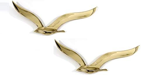 Elitecrafters Seagull Bird, Metal 3D Wallиден украс, рачно изработен од цврст метал метал, златна боја, 35 см